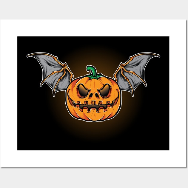 Pumpkin Bat Halloween Design Wall Art by Printaha